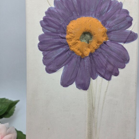 Purple Gerber Daisy Stoneware Clay Art Hand Painted Tile Susan Robertson Pottery - Picture 5 of 12
